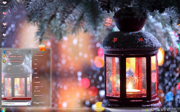 雪夜中的暖灯win7唯美桌面 