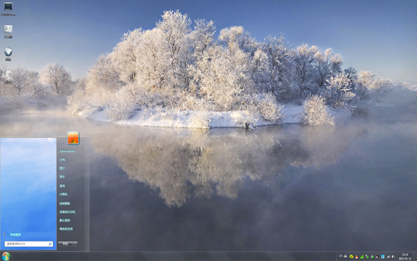  白色湖岛雪景Win7主题