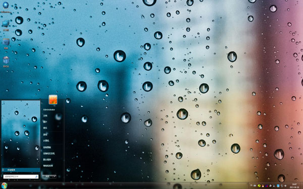  玻璃上的雨Win7主题