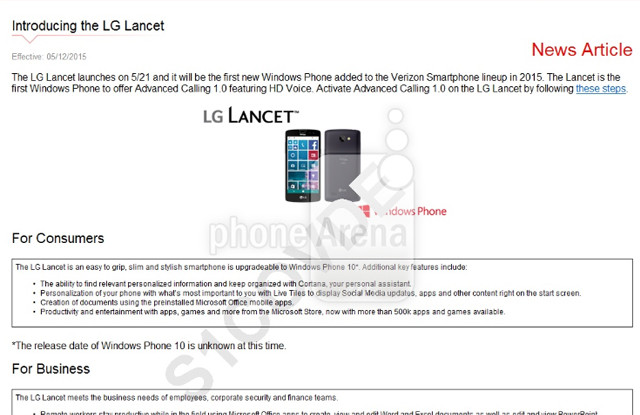 爆料称LG将于5月21日推WP平台新机Lancet 