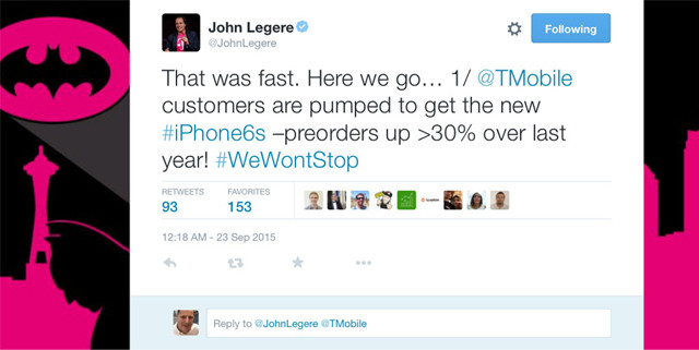 T-Mobile CEO：iPhone 6s预订量增长30% 